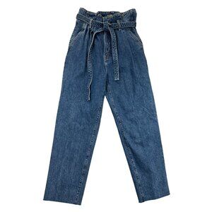Abercrombie & Fitch Jeans Womens 4 Blue Mom High-Waisted Paper Bag‎ Belted Waist